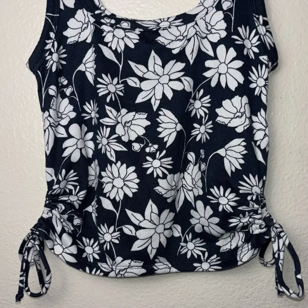 Gilly Hicks Sleep Cami tank women's size medium blue w/ white flowers side ties